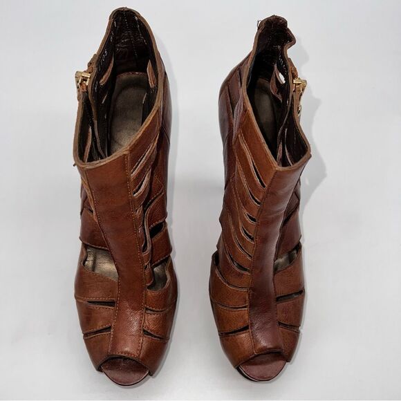 Stuart Weitzman Women's Brown Leather Cage Gladiator Platform High Heel Sandals - Picture 3 of 14